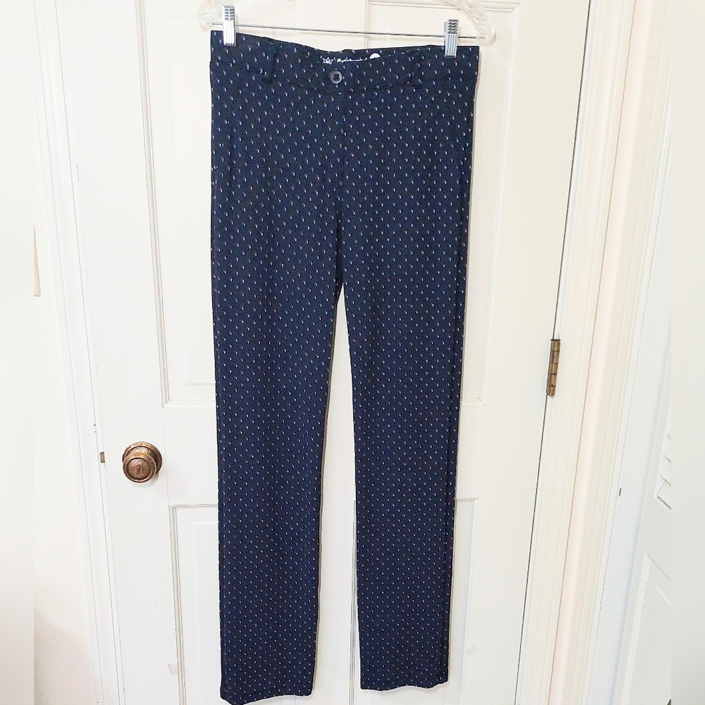 Betabrand Navy Geometric Print Yoga Dress Pants, Size M Long - Picture 2 of 9